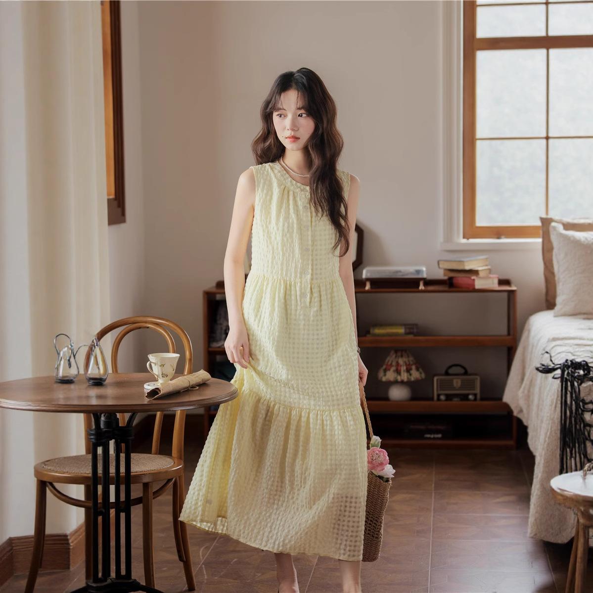 

Летний милый Сяоцин стиль отпуска юбка-майка женское платье без рукавов L светло-желтого