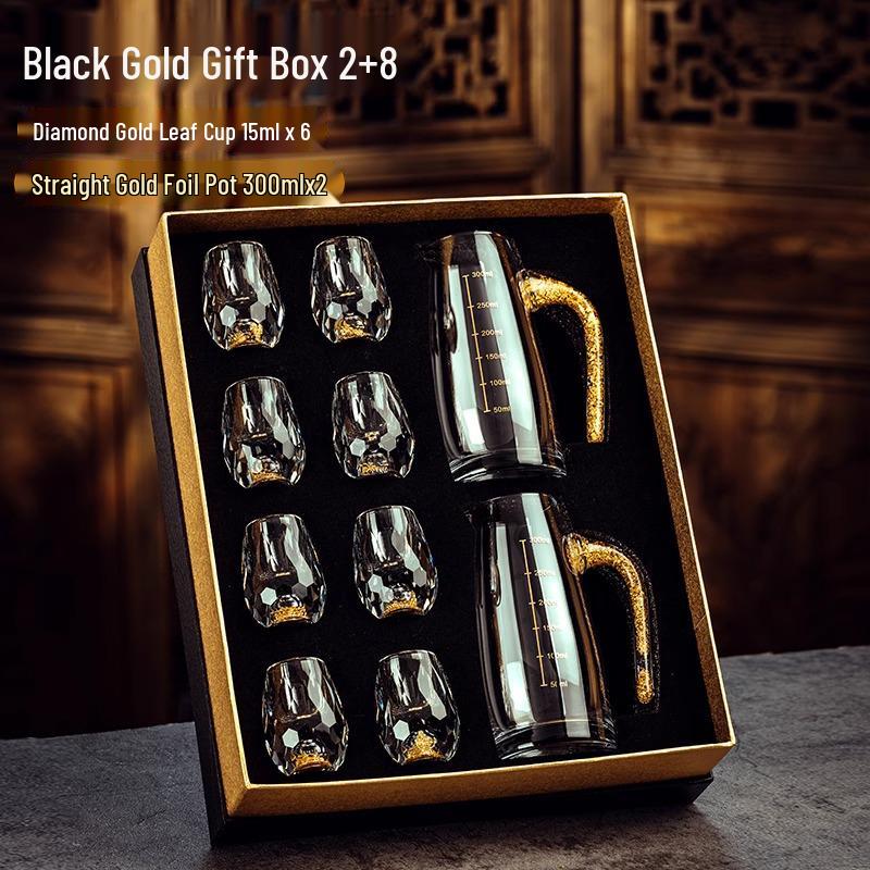 Gold Leaf Facet Wine Glass Set: High-Grade Crystal Decanter & Holder for Home or Gift Use