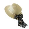 Summer printing streamer straw hat sun hat versatile bow fashionable new women's eaves sunscreen