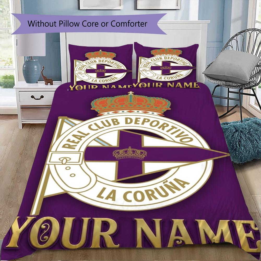 Custom Name Real Club Deportivo Pattern Bedding uilt Set uilt Cover Pillowcase Home Decoration Birthday Gift (1*duvet cover+2*pillowcase without core)