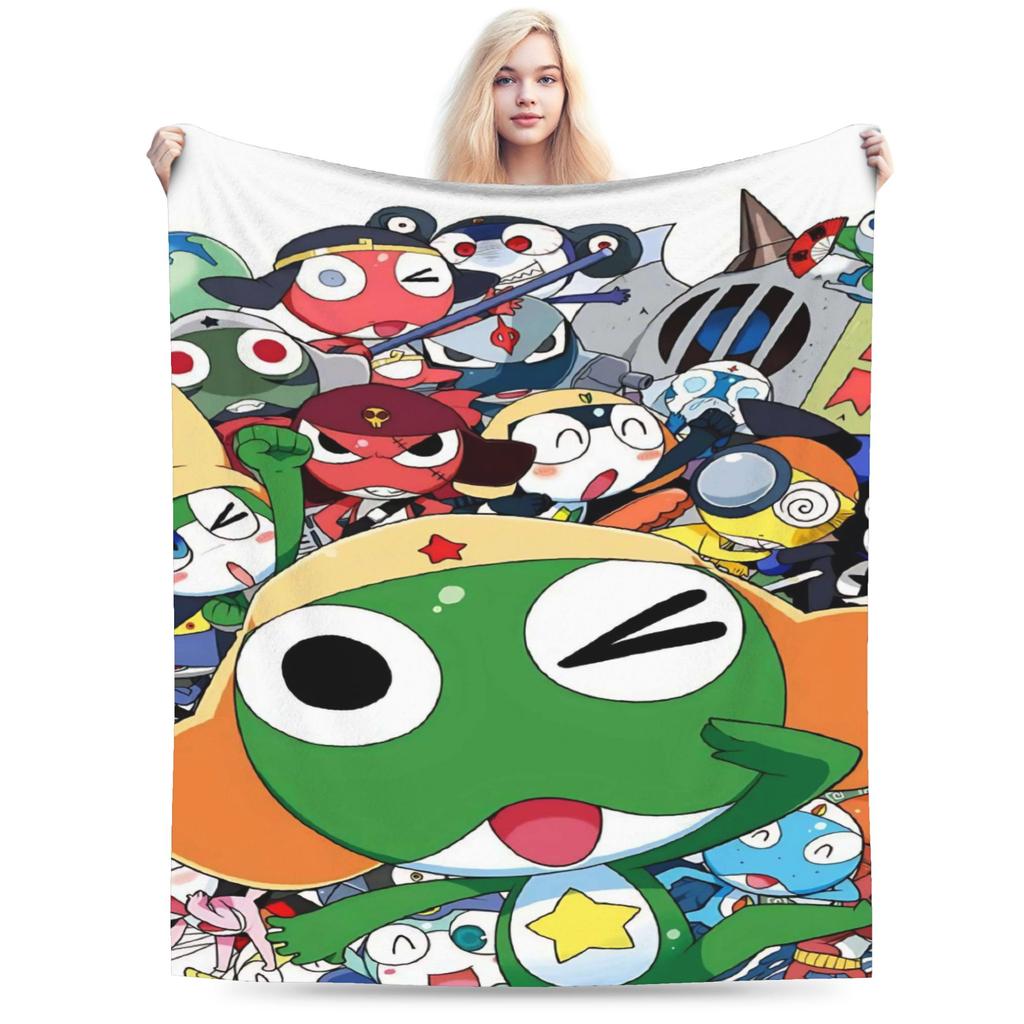 Anime Keroros Frog Blanket Soft Graphic Plush Throw Blanket For Students Outdoor Flannel Bedspread Bed Cover