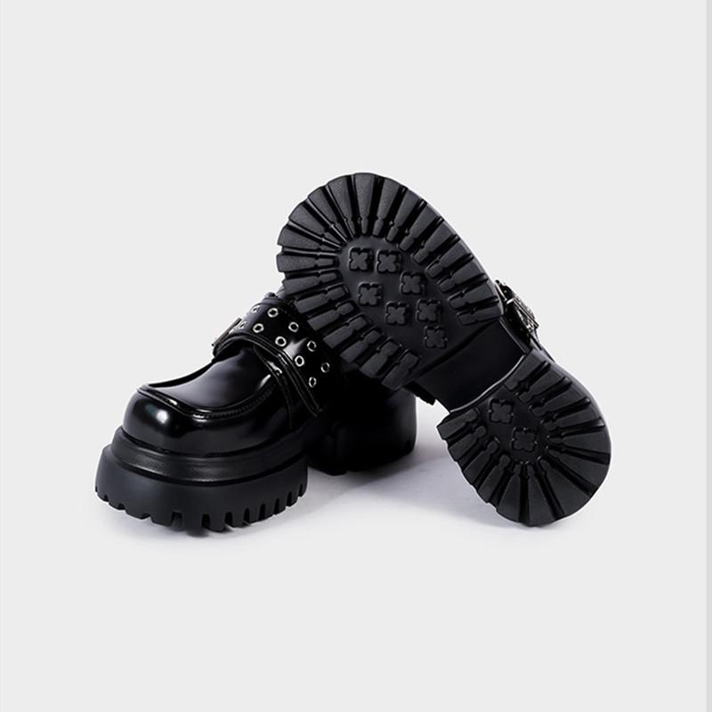 Spring Autumn Patent Leather Rivet Metal Buckle Platform Wedges Women Flats Shoes Casual Thick Bottom Loafers Shoes