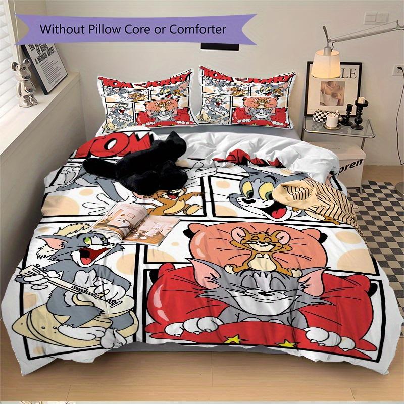3pcs Tom & Jerry Bedding Set - Includes 1 Quilt Cover and 2 Pillowcases, Comfortable Bedding with Stylish Design for Bedroom, Machine Washab