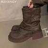 Women Leather Platform Boots Chunky Mid Calf Shoes Woman 2024 Trend Goth Chelsea Boots Pumps Winter New Fashion Mujer Snow Boots