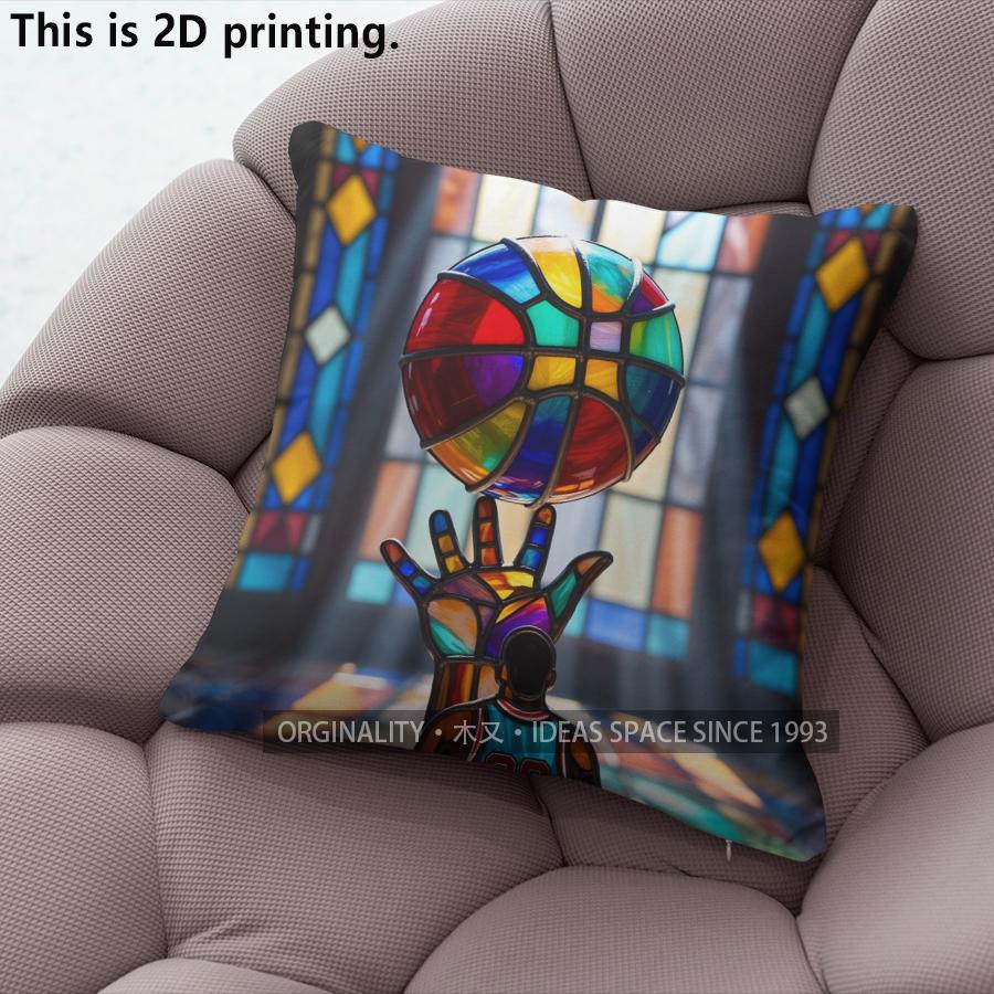 Stained Glass Basketball Player Throw Pillow Covers Pattern Cushion Cover Suitable for Sofa Bedroom Car Pillow Cover