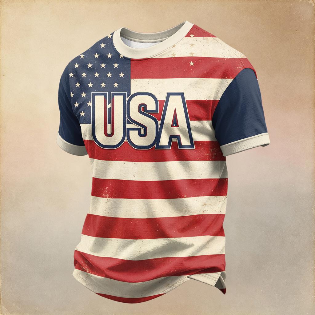 Men's Casual Printed Round Neck Short Sleeve T-Shirt, Lightweight and Breathable for Everyday Wear