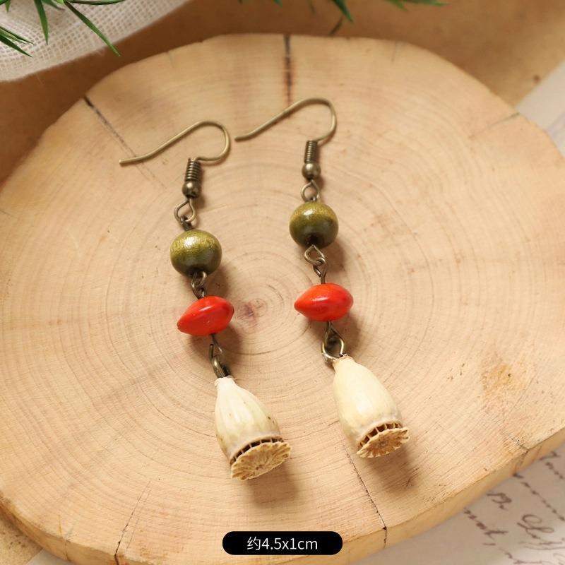 Retro Handmade Plant Fruit Earrings Pine Cone Literature and Art Chinese Medicine Dried Fruit Niche Creative Earrings Women