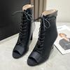 Fashion Women's New Baotou Sandals Black long fashionable high boots Women Lace up open toe leather boots Sexy slim high heels Zapatos