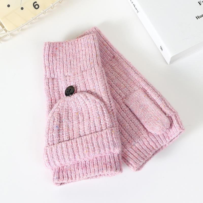 Autumn and winter gloves women's velvet thickened warm half-finger flip gloves fashion woolen gloves