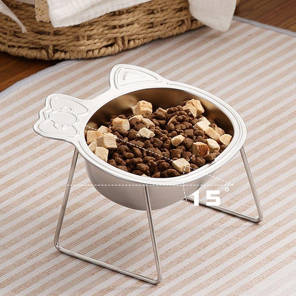 Cute Stainless Steel Raised Cat Bowl Tilted Neck Guard with Stand Cat Food Bowls Slanted Pet Feeder Pet Supplies