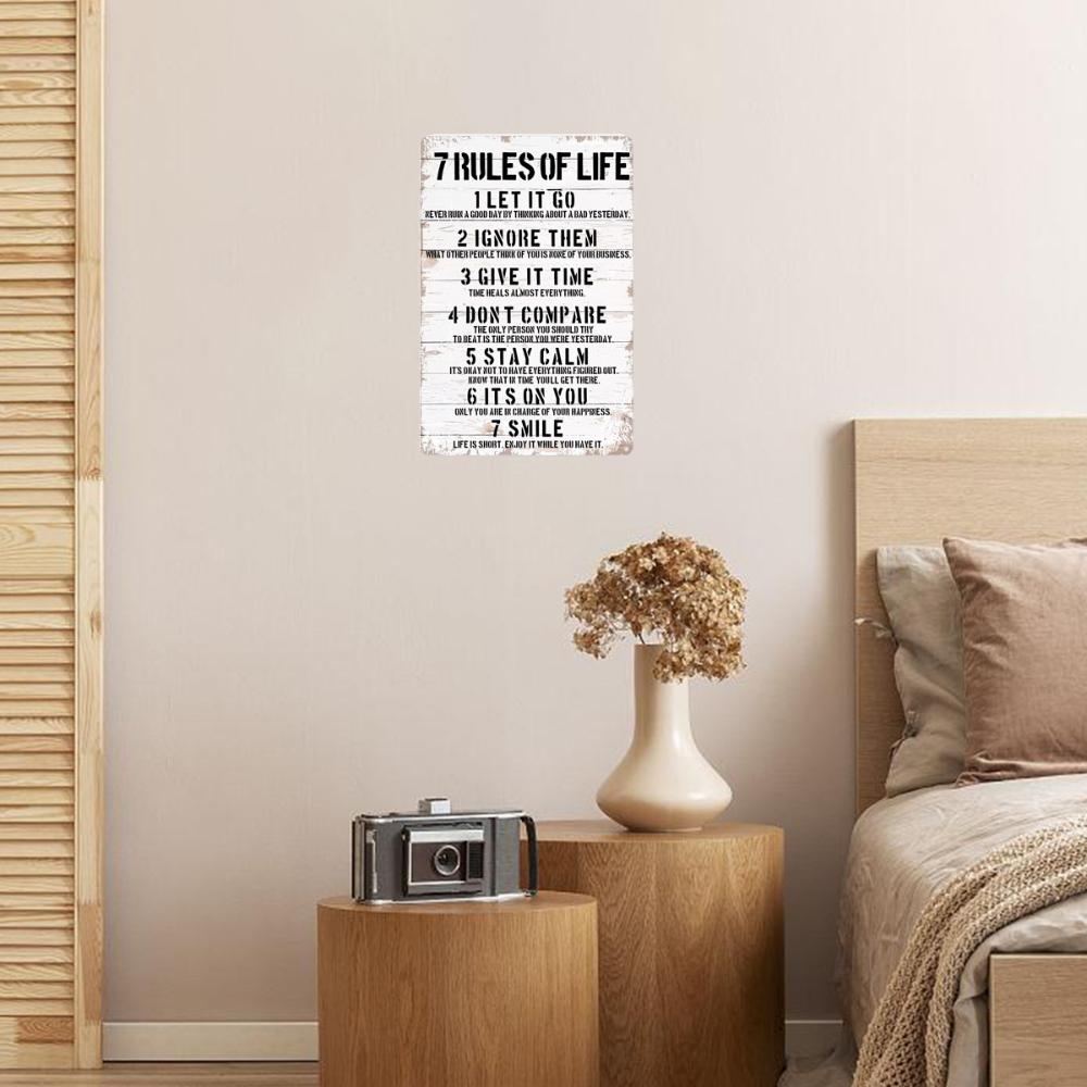 1 Stück, Metallschild mit motivierenden Zitaten, Wanddekoration „7 Regeln fürs Leben“, motivierende Zitate, Vintage-Schild für Büro, Zuhause, Klassenzimmer