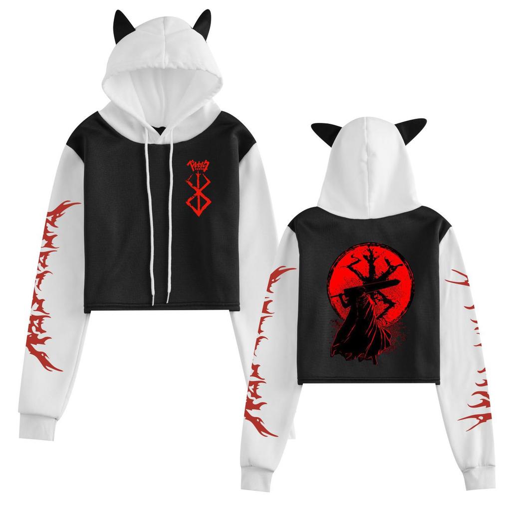 New Demon Slayer Cat Ear Color Block Hoodie - Plus Velvet, Loose Fit, Casual Pullover