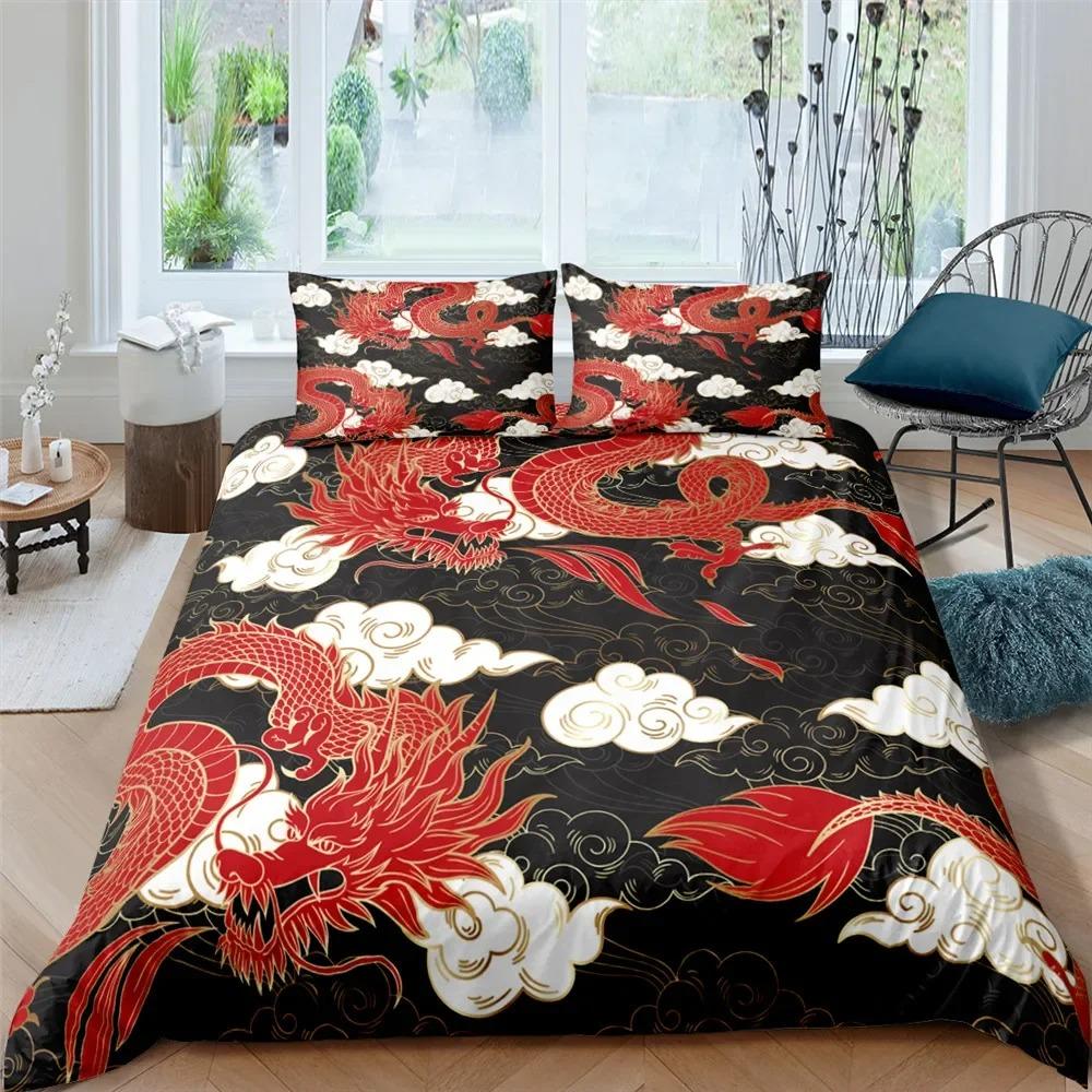 Set Biancheria da Letto Stampa 3D Drago Biancheria da Letto Copripiumino Con Federe Copripiumino in Poliestere King Queen Twin Tessuti per la Casa