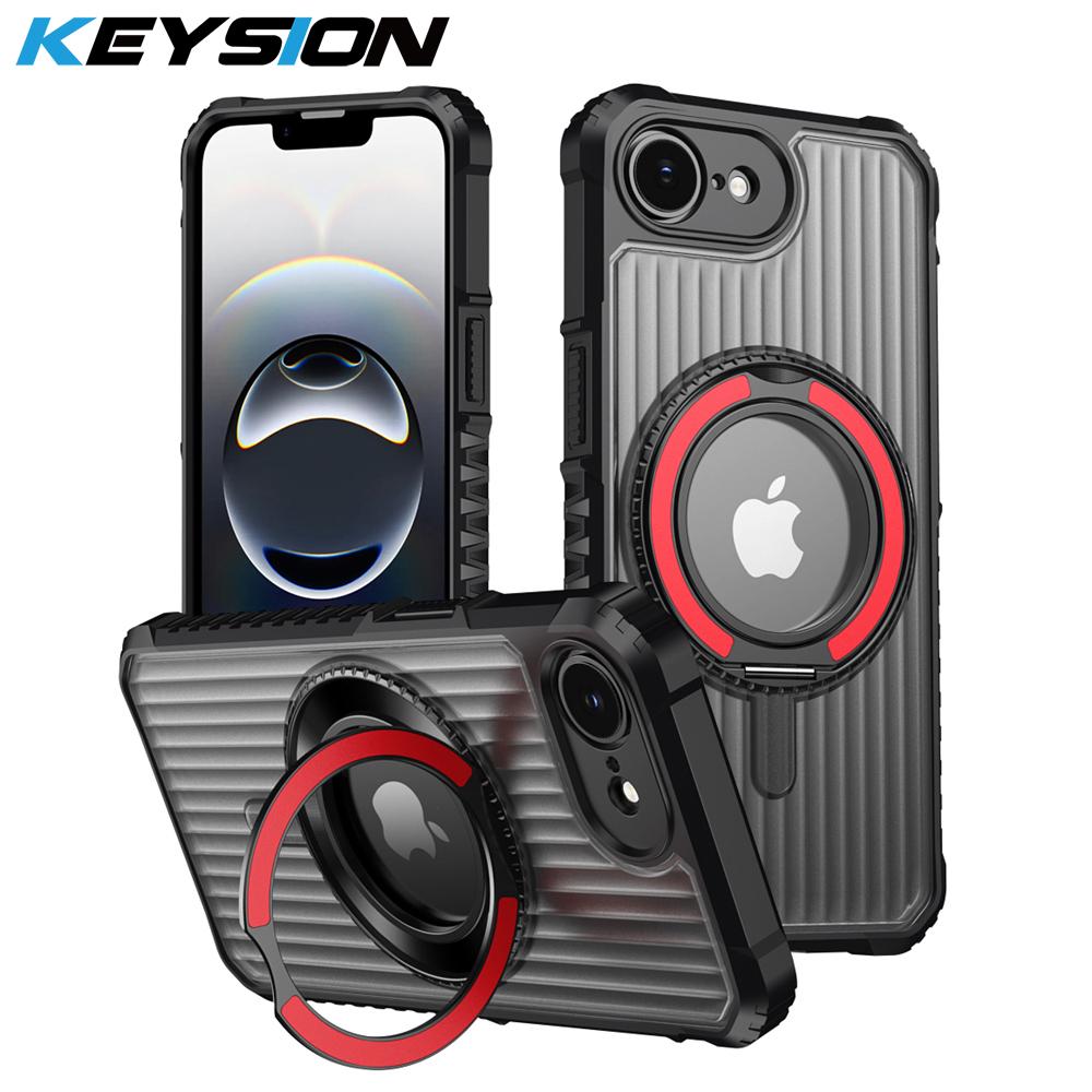 

KEYSION Чехол-подставка с вращающимся на 360° кольцом для MagSafe для iPhone 16e 2025 Матовый прозрачный магнитный противоударный чехол для задней панели телефона for iPhone 16e красный
