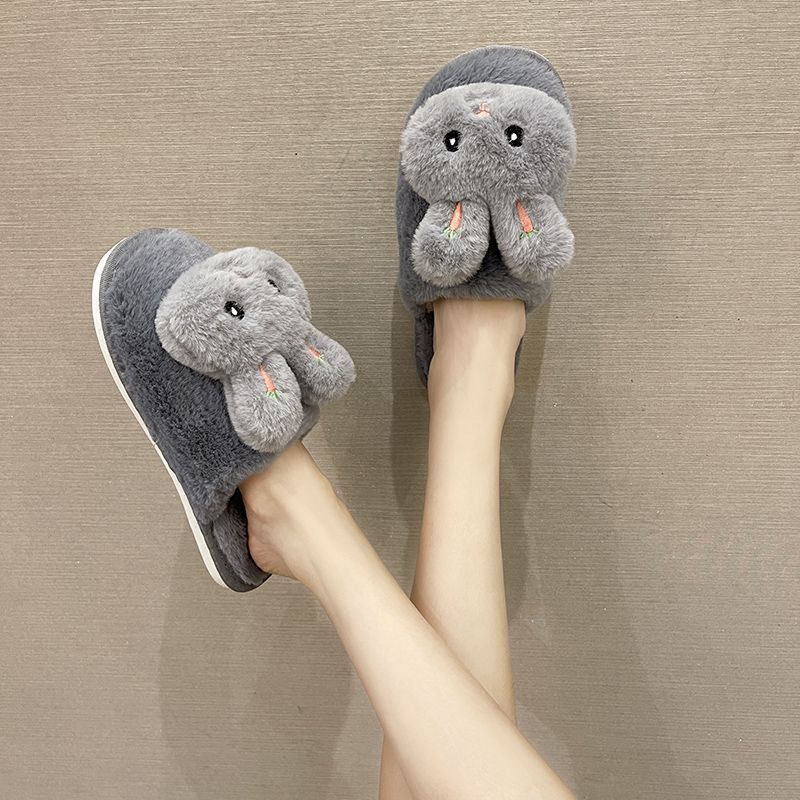 Indoor home non-slip warm plush cotton slippers casual wear soft bottom plush slippers women 2025 autumn and winter