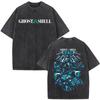 Anime Ghost in The Shell Motoko Kusanagi Vintage Vasket T-skjorter Menns Kvinners Mote Kort Erme Oversized T-skjorter Streetwear