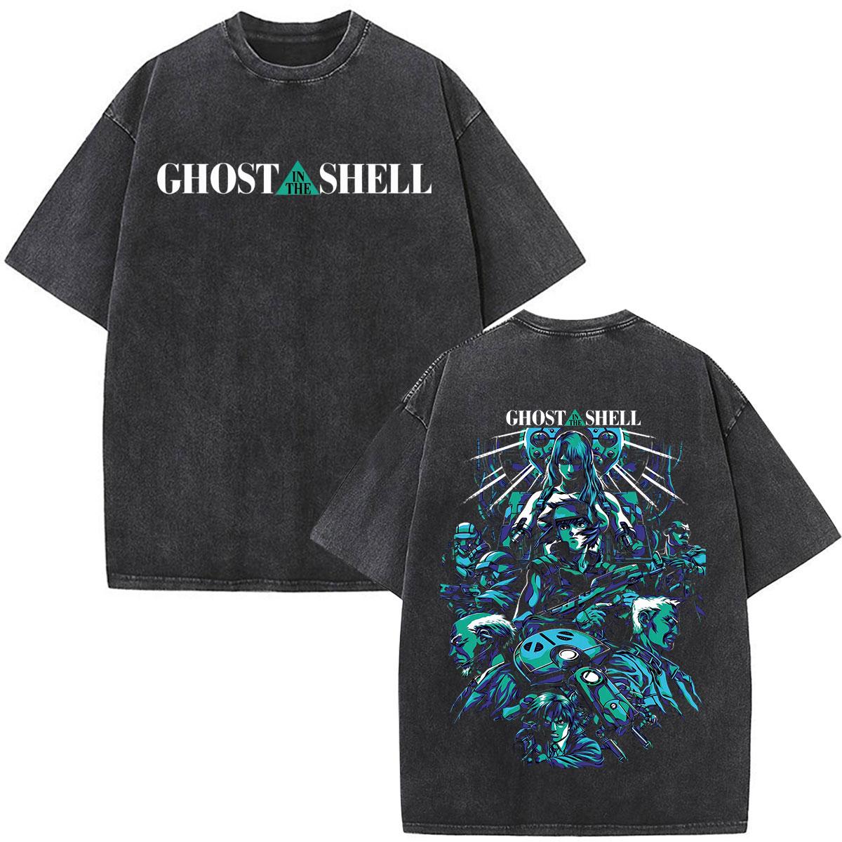 Anime Ghost In The Shell Motoko Kusanagi Vintage Washed T Shirts Men s Women Fashion Short Sleeve Oversized T-shirts Streetwear S