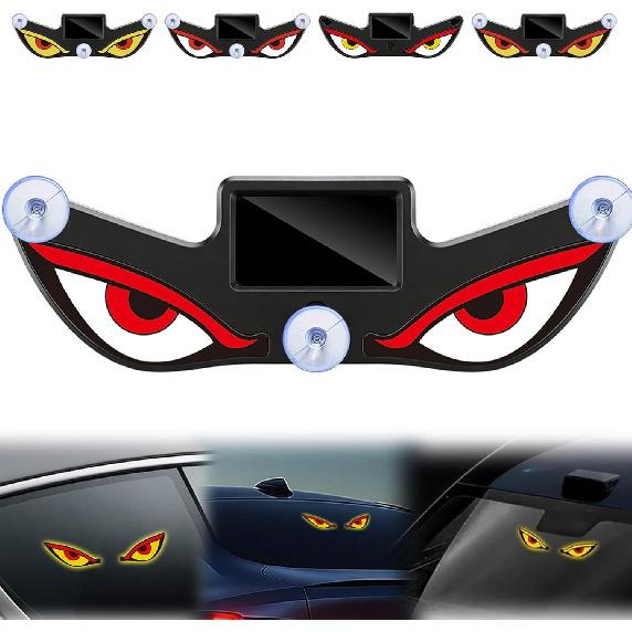 Solar Demon Eye LED Car Window Light, No Drill Led Eyes for Car Windshield, USB-C Powered Devil Eyes Warning Light for Cars Rear Window, Dynamic Rear