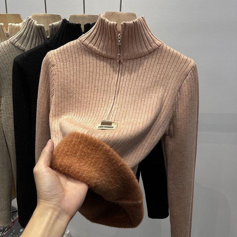 

Новая универсальная базовая рубашка из утолщенного бархата и интегрированного бархата для женщин с внутренним свитером с полуводолазкой average size (recommended 85-65kg) розовый