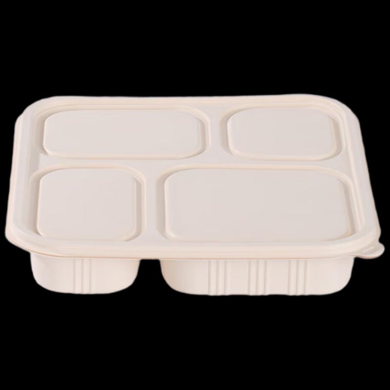 Fangcaodi 1200ml 4-Compartment Corn Starch Takeaway Boxes (50-Pack)