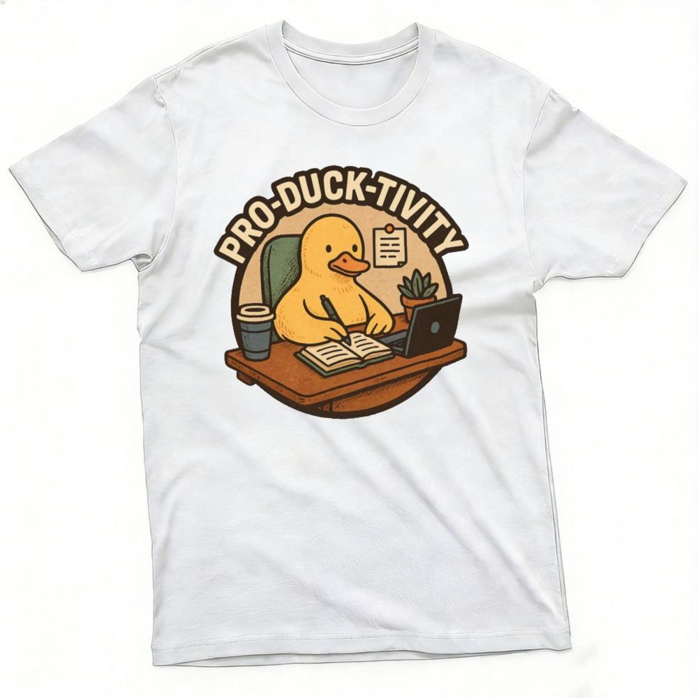ProDuckTivity Funny Duck Working At Desk Office Humor Graphic T Shirt Unisex Casual Daily Wear Summer Short T Shirt