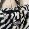 Versatile Cow Pattern Plush Shoulder Bag Large Capacity Women Handbag for Everyday Use