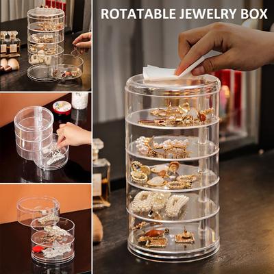 Transparent Cosmetics Rotatable Jewelry Box Earrings Necklace Storage Box for Rings Bracelets Jewelry Organizer