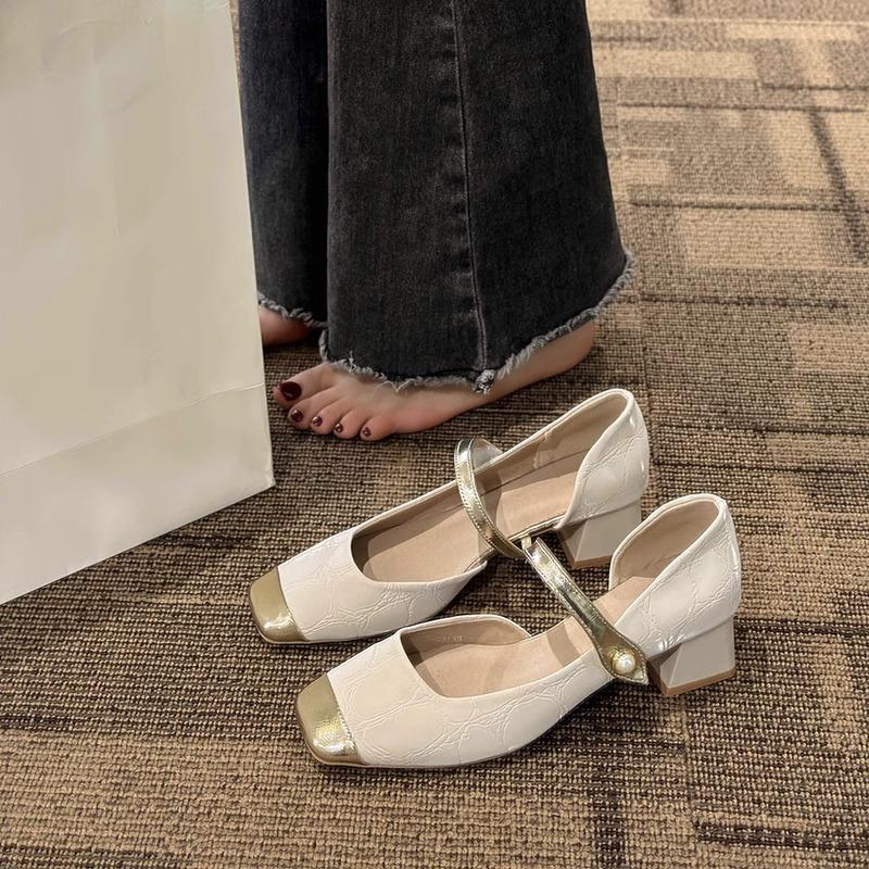 

Туфли Мэри Джейн Женская юбка Грубый каблук Сандалии на высоком каблуке Французская фея Нежные одинарные туфли 39