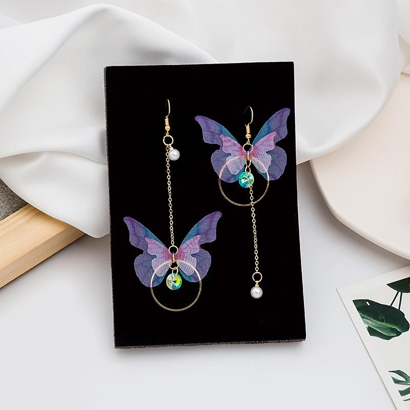 

Asymmetrical Butterfly Earrings with Tassel & Pearl Zircon Studs