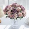 Artificial Rose Bouquet Realistic Fake Silk Flower with Green Leaves Home Wedding Party Table Centerpiece Indoor Outdoor Faux Bloom Decoration
