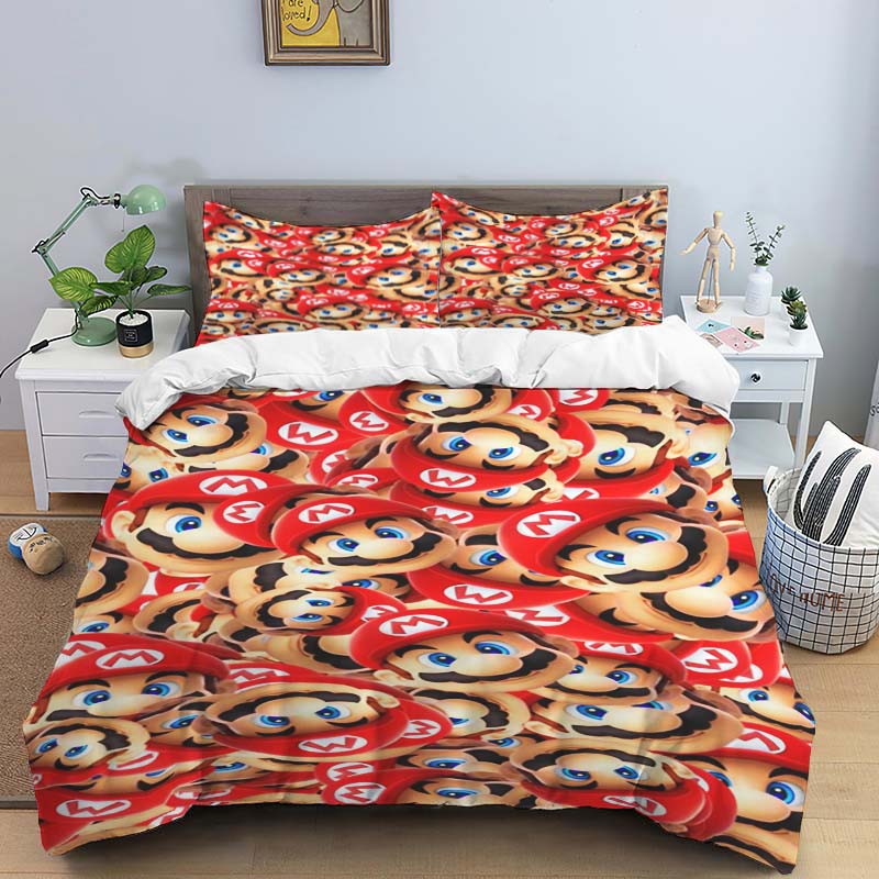 2026 New Super Mario Game-Themed Duvet Covers and Pillowcases – Suitable for Single, Double, Queen, and King Beds