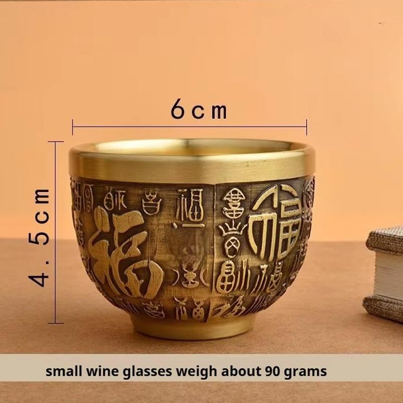 Brass Vintage Wine Cups Hand - Carved Fu/Landscape/Dragon Patterns for Gift & Collection Brass Drinking Cup Decor