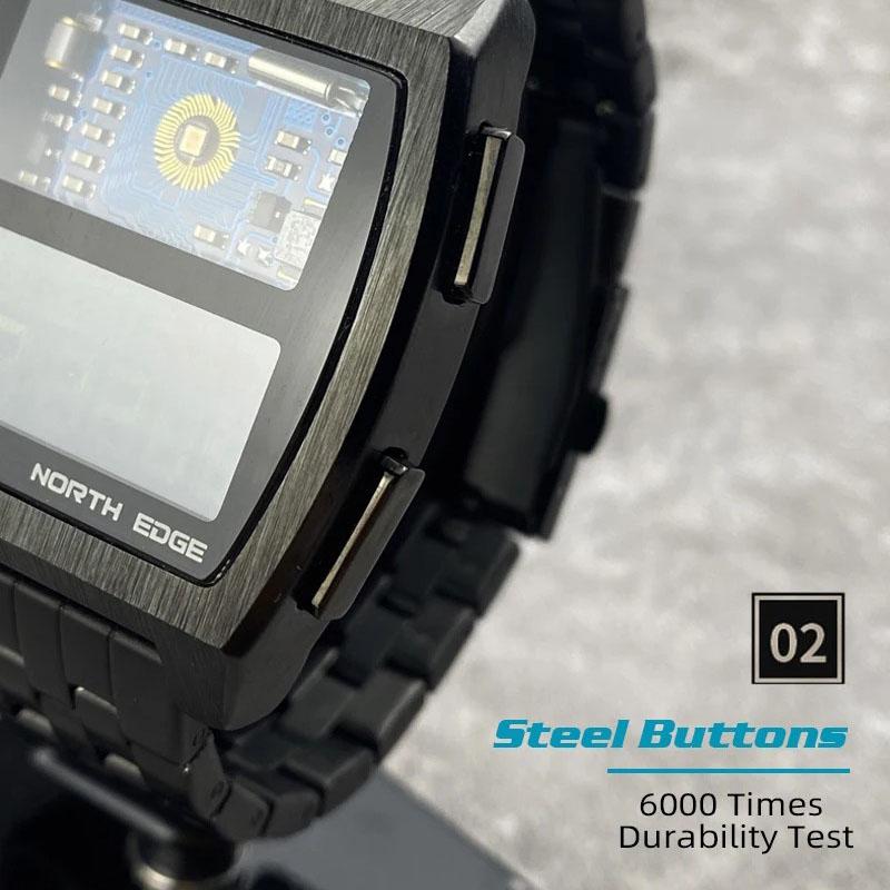 NORTH EDGE Herren Digitaluhr Retro Industrie Metall Stil Wasserdicht 50M Sport Uhren Für Männer Welt Zeit reloj de hombre