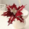 High Quality Glitter Christmas Artificial Flowers Flannel 15cm Fake Flower Sequin Glitter Poinsettia DIY Decoration