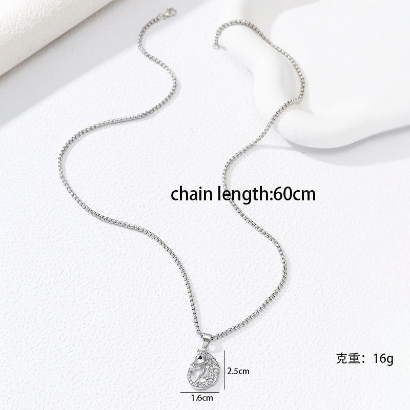 Hot Selling Fashion Men's Personality Creative Design Trend Diamond Horse Pendant Necklace