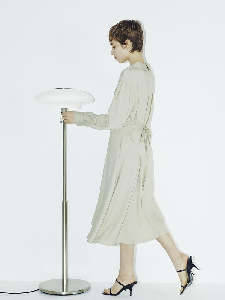 NOUVE V Neck Collar Button Dress - Light Beige