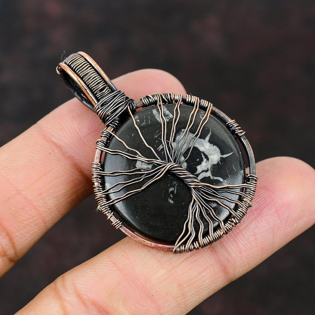 Tree Of Life Moroccan Mud Crack Fossil Pendant Copper Wire Wrapped Pendant Gemstone Handmade Pendant Gift Moroccan Mud Crack Fossil Jewelry