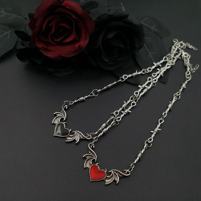 Estetic Goth Diavol Inimă Sârmă ghimpată Colier Choker Punk Bijuterii Hip Hop Y2K Vampir Spini Mici Choker Cadou