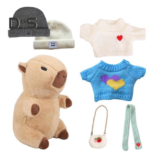 1 Set Plush Capybara Toy with Clothes Accessories Kids DIY Dress-Up Capybara Plushie Toddlers Boys Girls Stuffed Animal Doll Toy Decoration