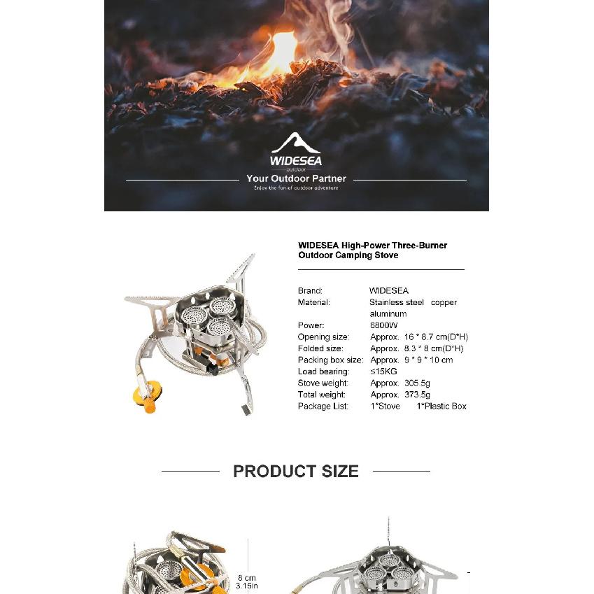 Widesea Camping Tourist Burner Big Power Gas Stove Cookware Portable Furnace Picnic Barbecue Tourism Supplies Outdoor Recreation
