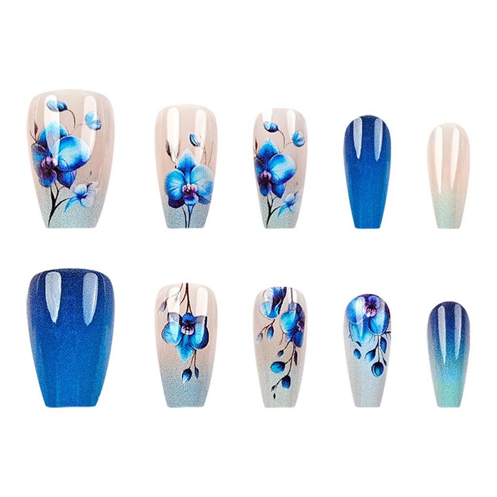 24 Pcs Glossy Press On Nail French Tips False Nail Flowers Full Cover Stick On Nail Short Ballerinas Acrylic Nail