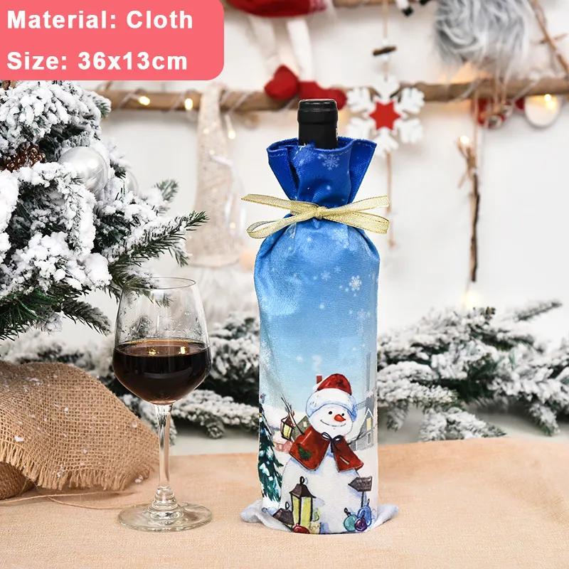 Christmas Wine Bottle Cover Set Santa Claus Snowman Knitted Wool Red Wine Bottle Bags For New Year Xmas Party Dinner Table Decor