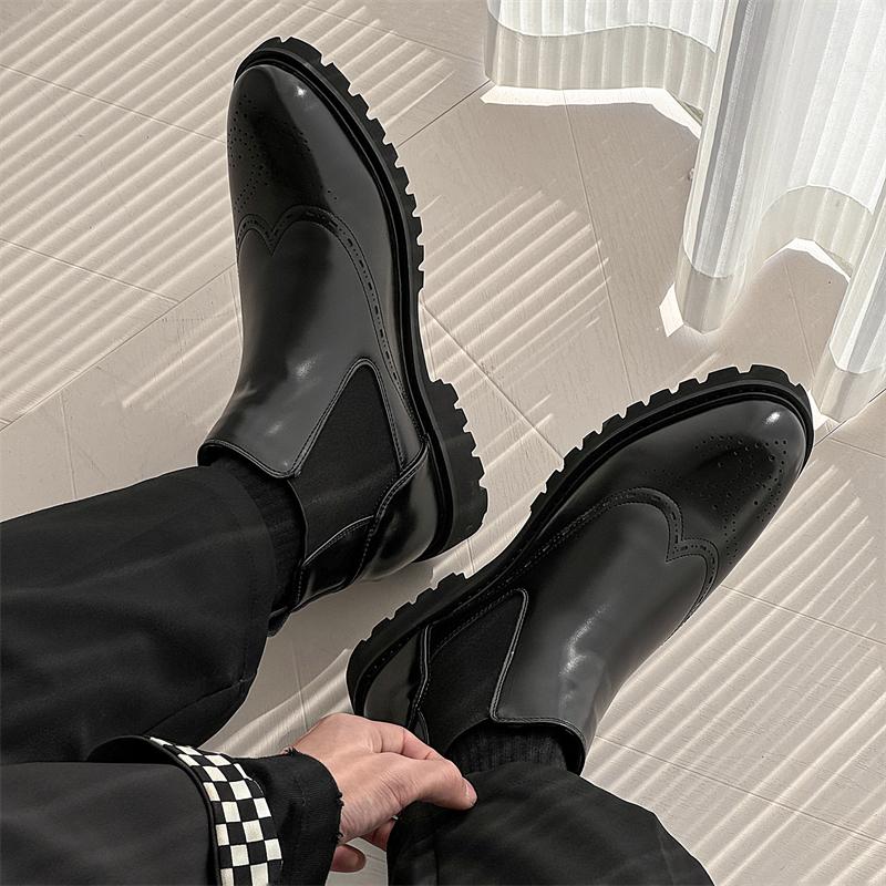 Fashion Mens Casual Boots Luxury Design Brogue Style Comfy Chelsea Boots High Quality Thick Bottom Wedding Business Casual Ankle Boots
