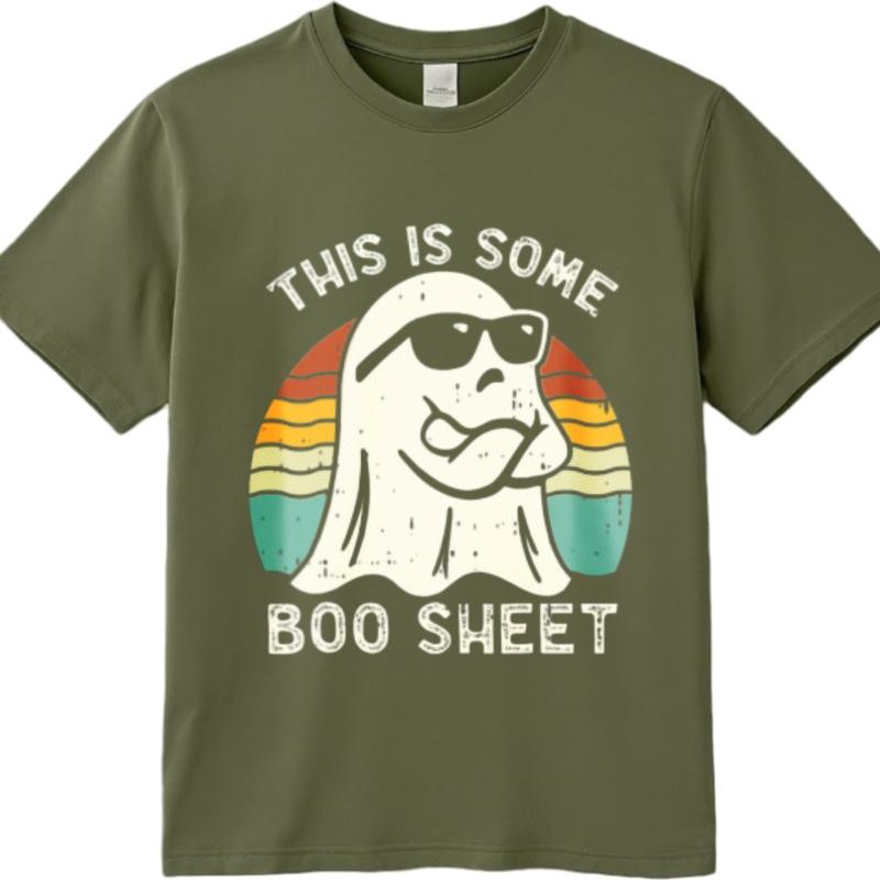 Minimalist Tshirt Breathable Boys Round Neck tshirt Black This Is Some Boo Sheet Ghost With Sunglasses Classic Boys Tshirt