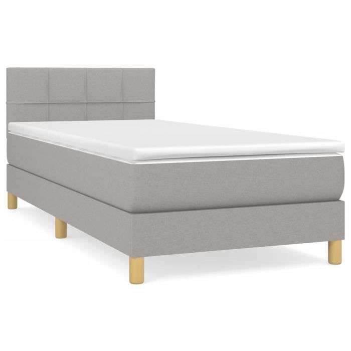 3140569 vidaXL Lit à sommier tapissier avec matelas Gris clair 80x200 cm Tissu