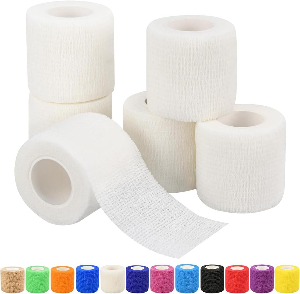 6 יחידות תחבושות דביקות עצמיות 5 ס"מ (2 אינץ'), תחבושות וטרינריות, 12 צבעים לבחירה, תחבושות דביקות עצמיות באורך 4.5 מטר (5 יארד) לספורט, פרק כף היד, הקרסול ונפיחות
