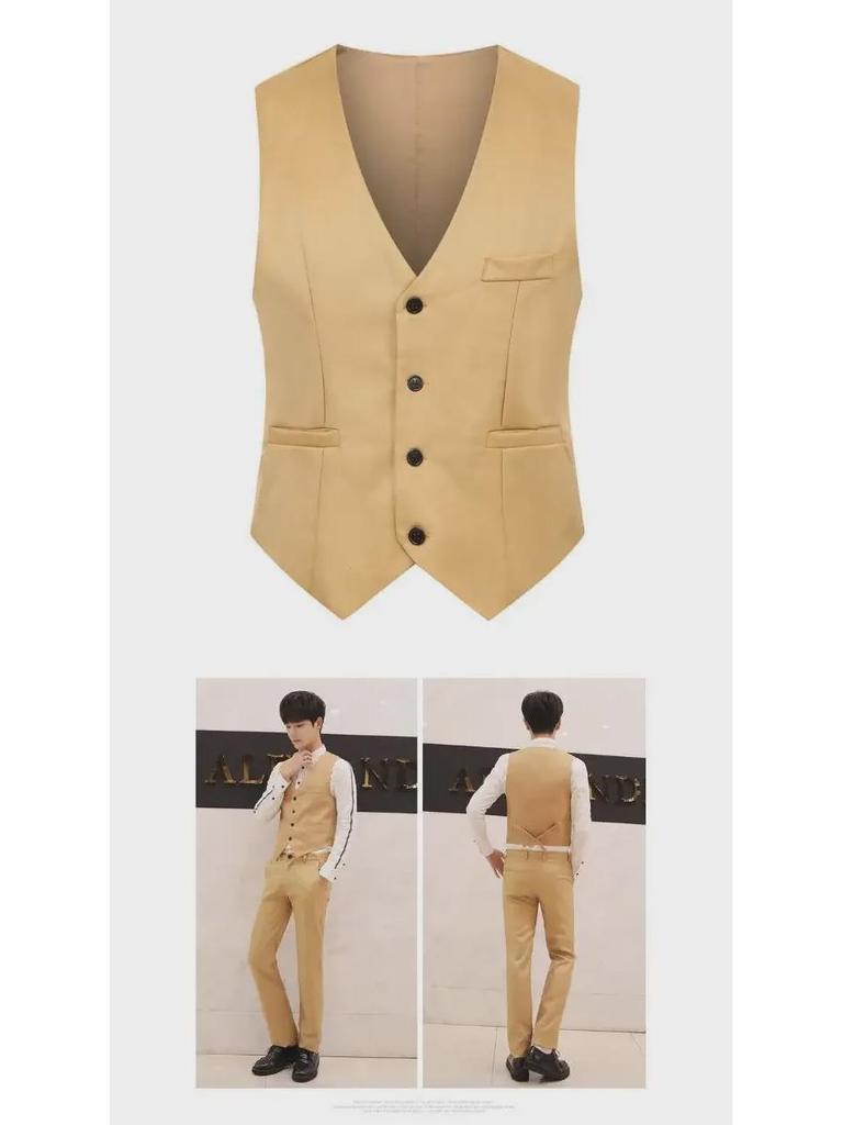 Men's Korean Style Slim Suit Vest - Business Casual for Spring & Autumn, Professional Groomsmen Dress Vest