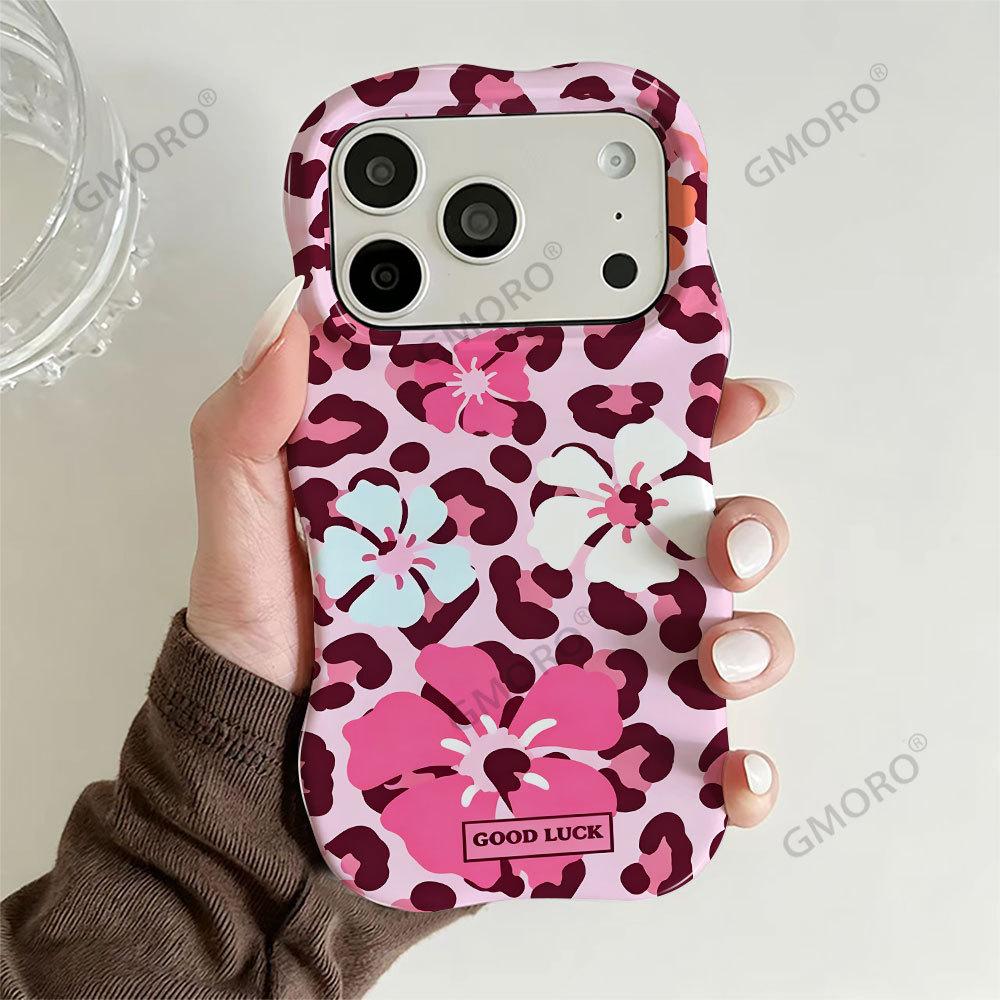 American Retro Pink Leopard Print Fuso Flower iPhone15pm Mobile Phone Case Apple 17 Wave Film Two-in-one Anti-drop