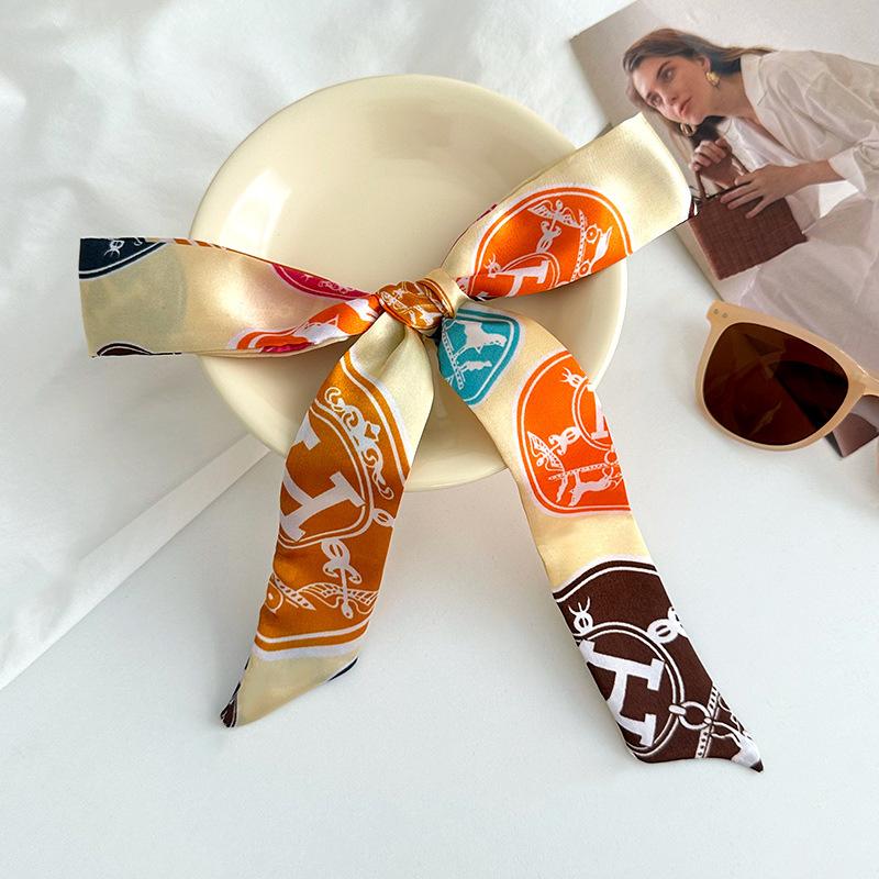 Long silk scarf new niche fashion versatile plaid leopard print neck scarf headscarf headband hair tie decorative belt