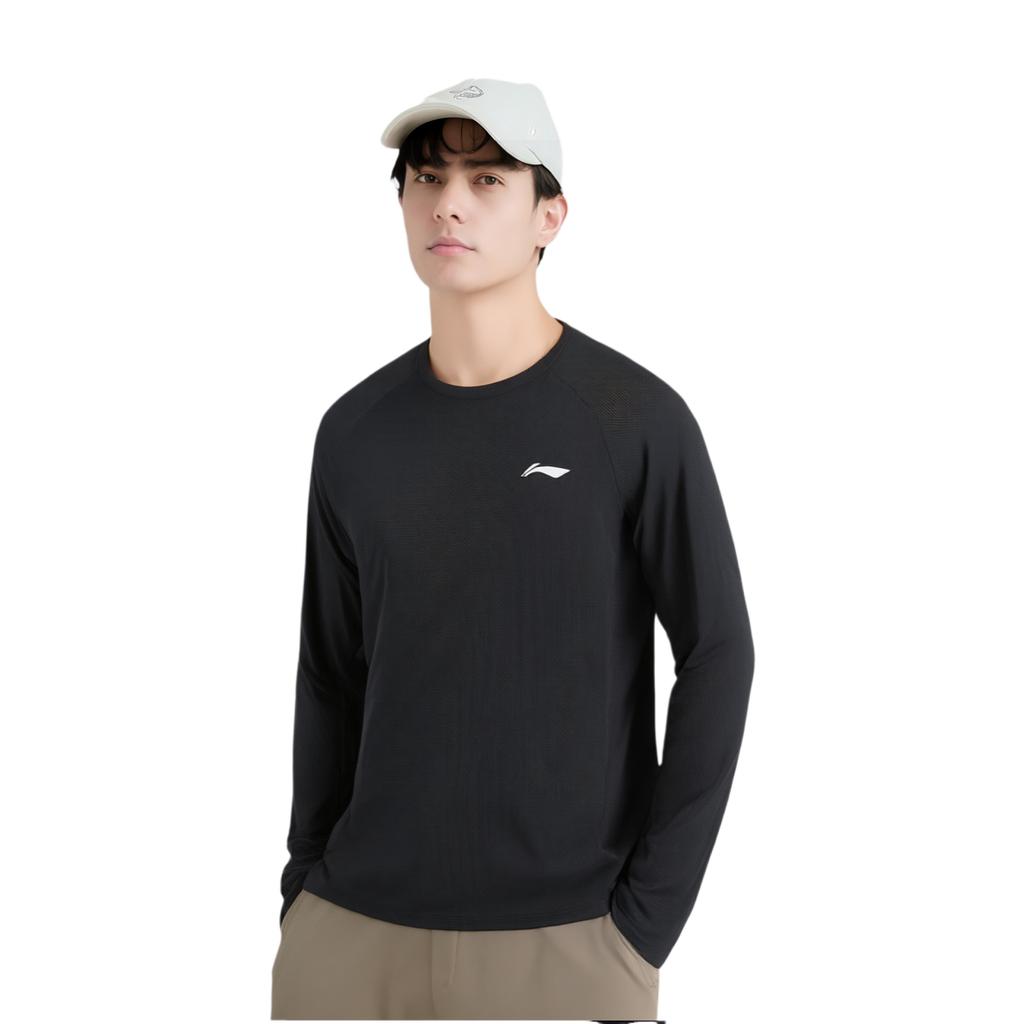 Li-Ning Comfortable Casual Simple Round Neck Pullover Long Sleeve T-Shirt Men Tops Black ATLV029-1